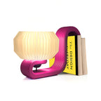 Bookworm lamp in horizontal orientation front quater view with books with drawer / without drawer Magenta