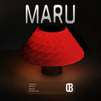 Maru, Nuclear Red, table lamp, nature inspired lamp, lighting, table lamp. A 3D printed table lamp. textured lamp, compact table lamp, small table lamp, ambient light. glow lamp, ribbed texture lamp, faceted lamp, sand dunes inspired lamp, round lamp, bedside lamp, table lamp, night lamp, white lamp, warm white lamp, designer lamp.
