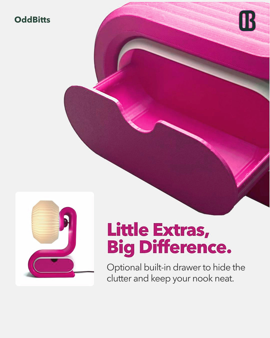 Bookworm lamp with add on attachable storage with drawer Magenta