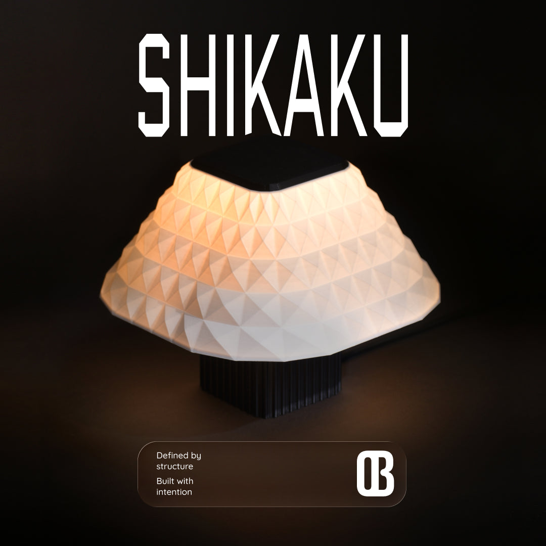 Shikaku Frosted white, table lamp, Geometry inspired lamp, lighting, table lamp. 3d printed table lamp. textured lamp, compact table lamp, small table lamp, ambient light. glow lamp, ribbed texture lamp, architecture, lamp, Geometrically inspired lamp, round lamp, bedside lamp, table lamp, night lamp, white lamp, warm white lamp, designer lamp.