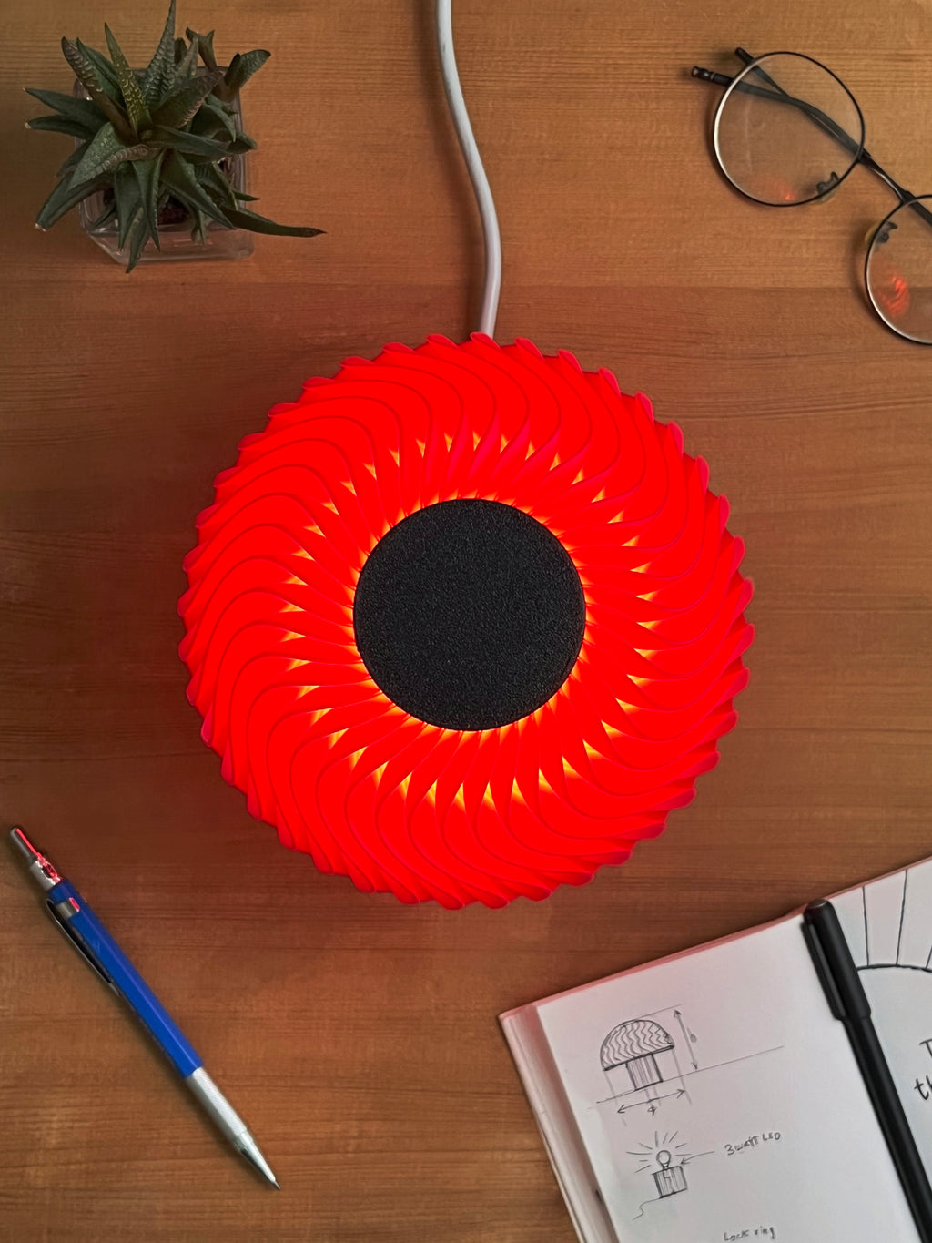 Nuclear Red Table Lamp Flatlay
