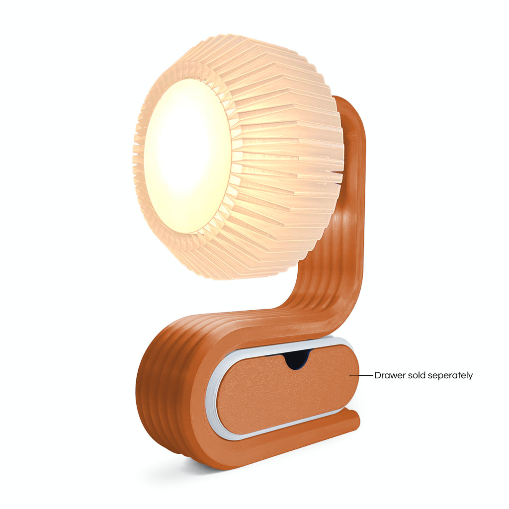 Bookworm lamp in vertical orientation front quater view  with drawer / without drawer Terracotta Orange