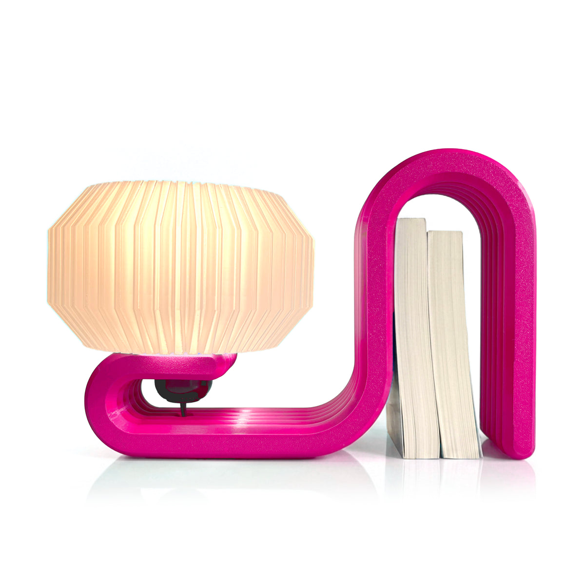 Bookworm lamp in horizontal orientation with books with drawer / without drawer Magenta